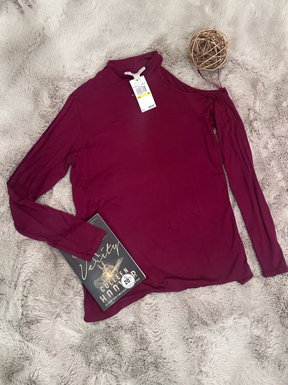 Michael Kors Wine Cold-Shoulder Long Sleeve Top